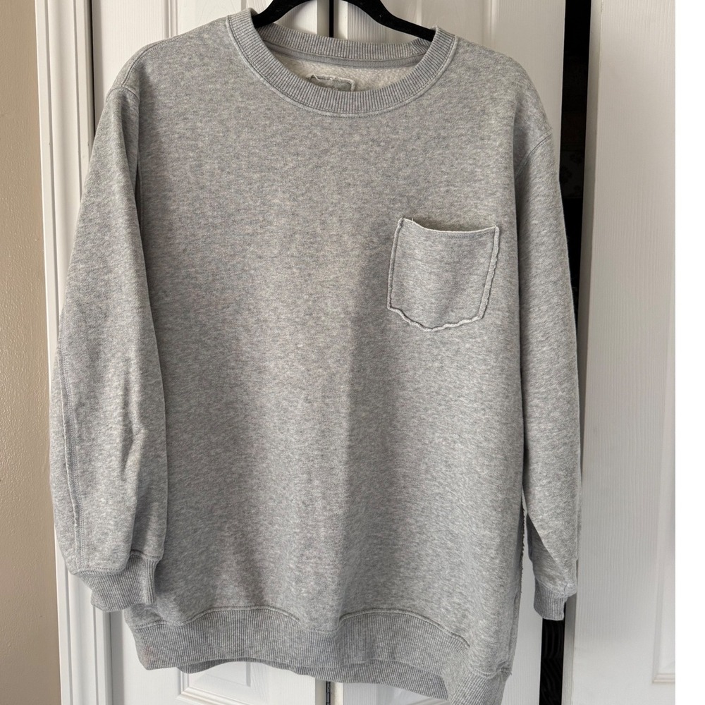 Aerie Gray Oversized Crew Neck Sweatshirt Pocket Fleece Pullover Small - Picture 1 of 5